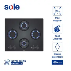 SOLE - Encimera Rubi Vidrio Templado Gas 60 cm 4 Hornillas
