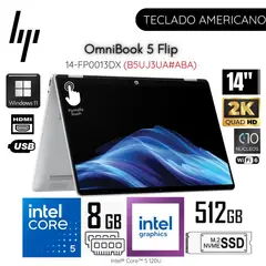 HP - Laptop OmniBook 5 Flip 14-FP0013DX Intel Core 5 120U 8GB RAM 512GB SSD 14" 2K Touch - Silver