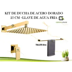 GREEN HOUSE - KIT DE DUCHA 10 PULGADAS DORADO BRILLANTE CON LLAVE AGUA FRIA