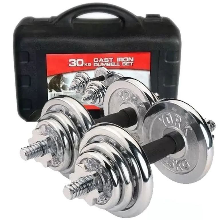 Juego de Mancuernas de Gimnasio Pesas Ajustables 30Kg Metal Cromadas