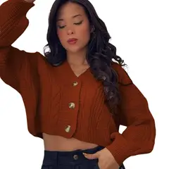 GENERICO - Chompa Mujer Hilo Trensa 359G-23 Color Caramelo