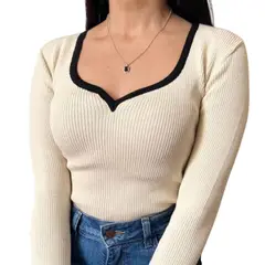 GENERICO - Polo Mujer Cuello Corazon Manga 373G Meg-22 Color Hueso