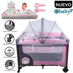 EBABY - Cuna Corral Con Cambiador Happy Dream Rosado+Colchón
