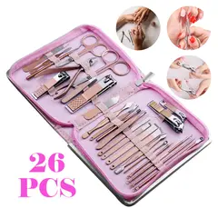 HOLGU - Set Manicura y Pedicura 26 piezas acero inoxidable cortauñas