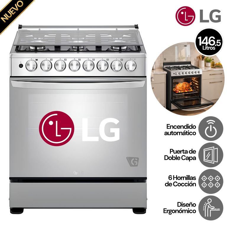 Cocina A Gas 6 Hornillas Gran Capacidad Acero Inoxidable LRGZ5255S