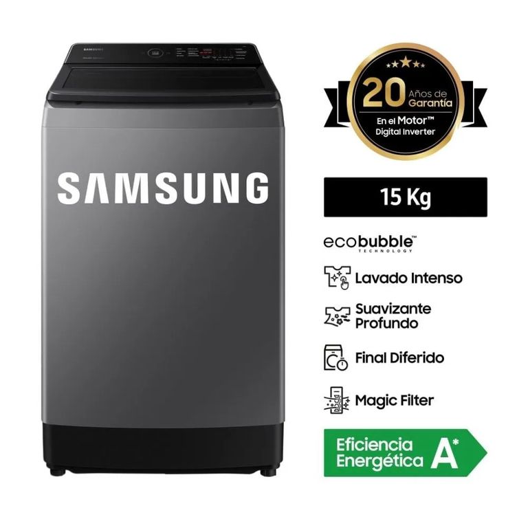 Lavadora 15 Kg EcoBubble Carga Superior WA15CG5441BDPE Gris