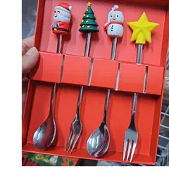 GENERICO - Set de Cubiertos Navideños 4 piezas Plateado