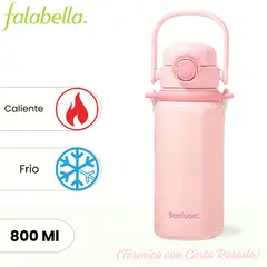 ICHIMATSU - Tomatodo de Acero Inoxidable Térmico con Cinta Rosado 800 ml.