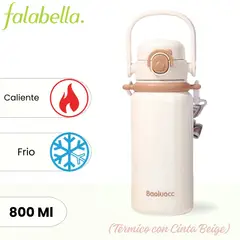 ICHIMATSU - Tomatodo de Acero Inoxidable Térmico con Cinta Beige 800 ml