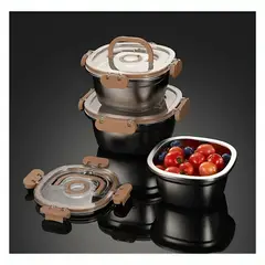 GENERICO - Set 3 Táper de Almacenamiento Alimentos Herméticas de Acero Inoxidable