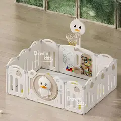 GENERICO - CORRAL 14 PANELES PLEGABLE PATITO C/LEGO C/PIZARRA BEIGE