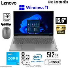 LENOVO - Laptop V15 G4 IRU INTEL CORE i3 1315U RAM 8GB SSD 512 GB 15.6" FHD TN ANTI-GLARE Windows 11 + Mouse