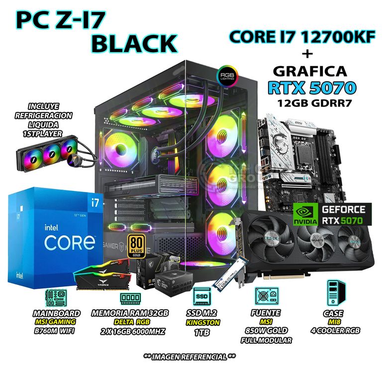 Computadora PC Gamer Core i7 12700KF RAM 32GB SSD 1TB GRAFICA RTX 5070 12GB