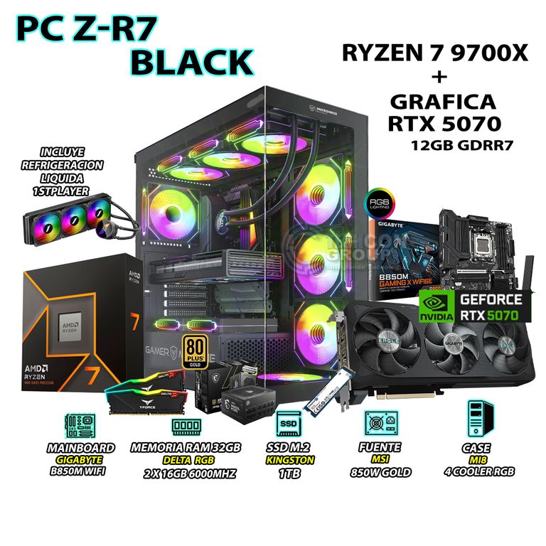 Computadora PC Gamer 7 9700X RAM 32GB SSD 1TB GRAFICA RTX 5070 12GB