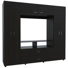 FMFURNITURE - Ropero 6 Puertas 2 Cajones Tv 46" Fm-062N - Negro