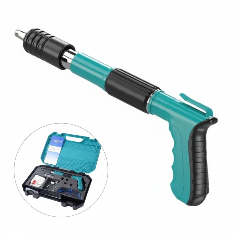Pistola de Clavos Remachadora con Accesorios y Kit de Seguridad Verde