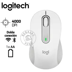 LOGITECH - Mouse Signature M650 Blanco Silent Bluetooth USB 5 Botones