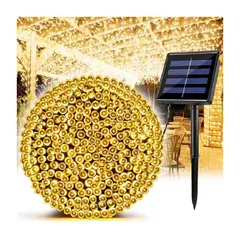 GENERICO - Luces Navideñas de 20mts Ámbar Con Panel Solar