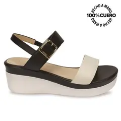 VIALE - Sandalia Strap Casual ALE-2513 HuesoNegro Cuero