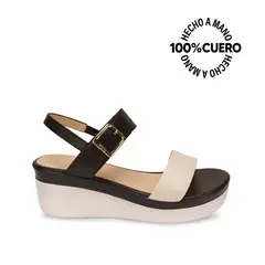 VIALE - Sandalia Strap Casual ALE-2513 HuesoNegro Cuero