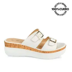 VIALE - Sandalia Slide Casual DAYA-2601 Hueso Cuero