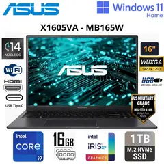 ASUS - Laptop Vivobook 16 Intel Core i9-13900H 16GB RAM 1TB SSD 16" WUXGA WIN 11 Indie Black X1605VA-MB165W