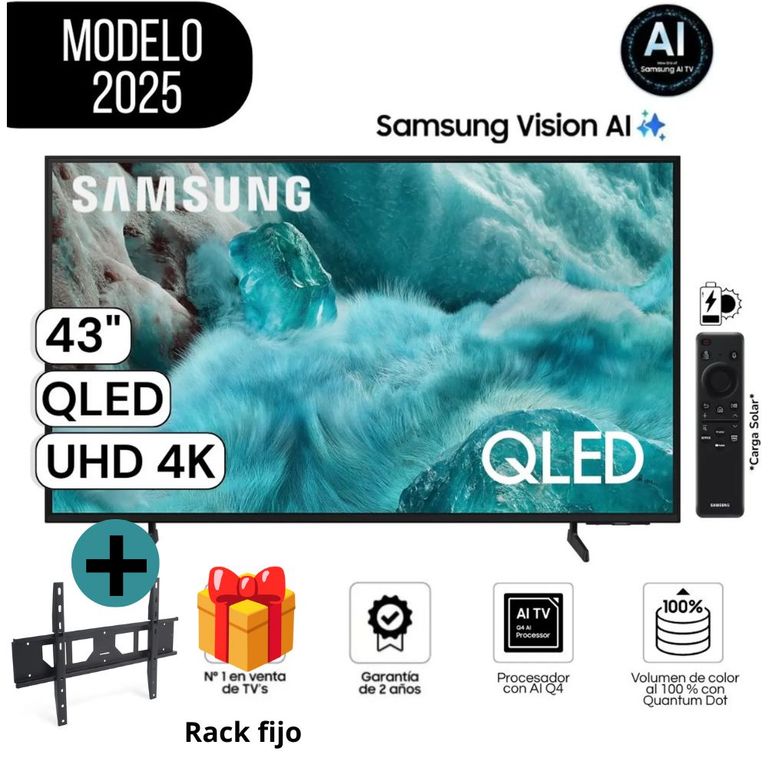 Televisor 43 Smart TV QLED QN43Q7FAAGXPE Vision AI 2025 + RACK FIJO