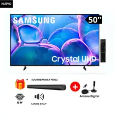 SAMSUNG - Televisor 50 Pulgadas Crystal UHD 4K Tizen OS UN50DU7000G+ Soundbar +Antena