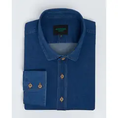 Andrew'S Ties - Camisa Casual denim stretch- Puño simple 2 botones slim azul