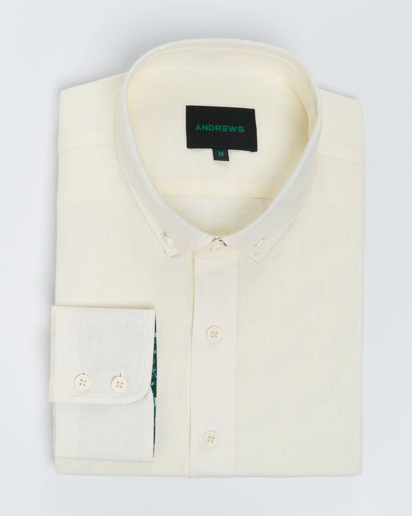 Camisa Casual Lino - cuello button-down Puño redondo - Crema