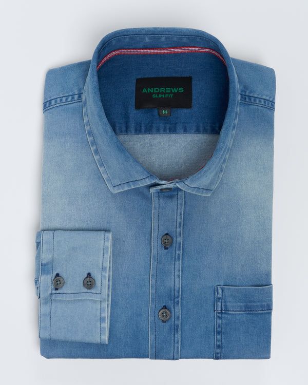 Camisa Casual denim stretch - puño simple 2 botones Slim azul