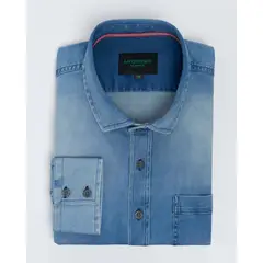 ANDREW'S TIES - Camisa Casual denim stretch - puño simple 2 botones Slim azul