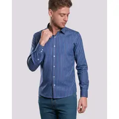 ANDREW'S TIES - Camisa Casual A Rayas - Azulino con Rojo