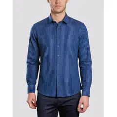 ANDREW'S TIES - Camisa Casual - Azul con Detalles en Puño y Cuello