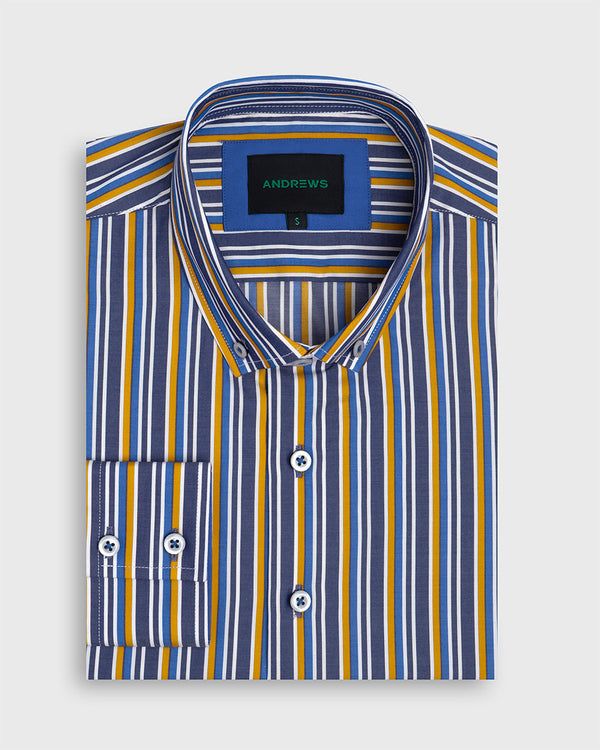 Camisa Casual popelin rayas - cuello button-down puño simple amarillo