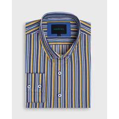 ANDREW'S TIES - Camisa Casual popelin rayas - cuello button-down puño simple amarillo