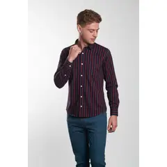 ANDREW'S TIES - Camisa Casual A Rayas - Rojo con azul