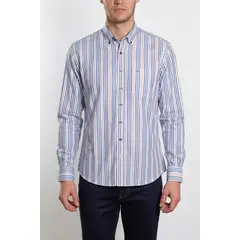 ANDREW'S TIES - Camisa Casual A Rayas - Azul con Marrón claro