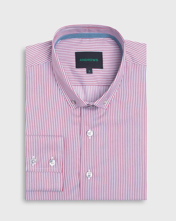 Camisa Casual twill satin - cuello button-down puño simple rojo