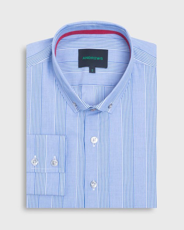 Camisa Casual twill - cuello button-down puño simple azul