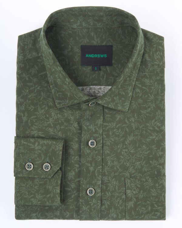 Camisa Casual Estampada Verde Con bolsillo