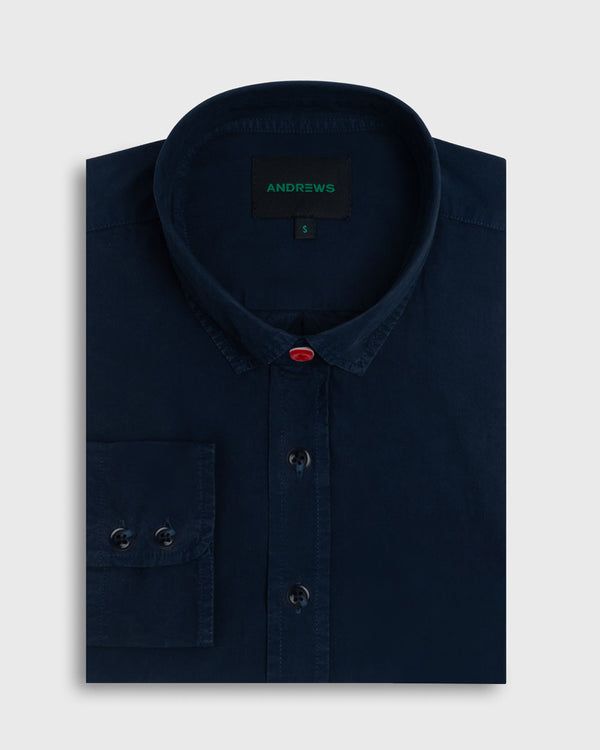 Camisa Casual Garment Dye - Puño simple 2 botones azul