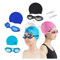 GENERICO - KIT NATACIÓN NIÑO LENTES CON TAPONES Y ESTUCHE + GORRO LICRA