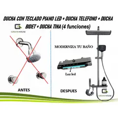 GREEN HOUSE - COLUMNA DE DUCHA CON PANEL PIANO LED CON 4 FUNCIONES