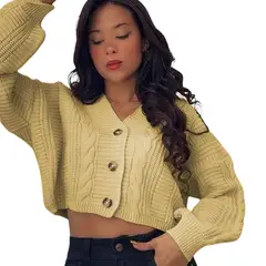 GENERICO - Chompa Mujer Hilo Trensa 359G-23 Color Galleta