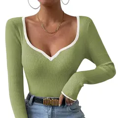 GENERICO - Polo Mujer Cuello Corazon Manga 373G Meg-22 Color Olivo