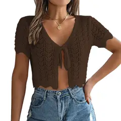 GENERICO - Sueter Mujer Abierto Hilo 43Sot1 Gab-15 Color Marron