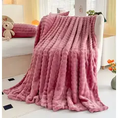 GENERICO - ️ FRAZADA MICROFLEECE SHERPA 2 PLAZAS - ROSADO INTENSO