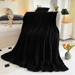 GENERICO - ️ FRAZADA MICROFLEECE SHERPA 2 PLAZAS -NEGRO