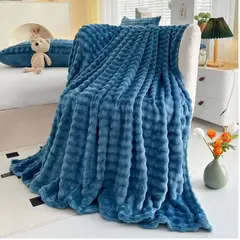 GENERICO - ️ FRAZADA MICROFLEECE SHERPA 2 PLAZAS -AZUL ACERO